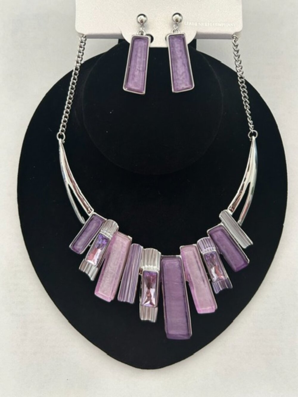 Purple Geometric Statement Necklace & Earring Set